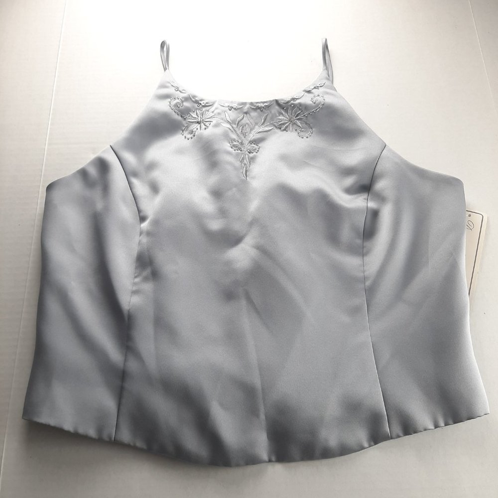 DAVE & JOHNNY Womens Formal Corset Top Size 24 Silver Embroidered Beaded Lace-Up